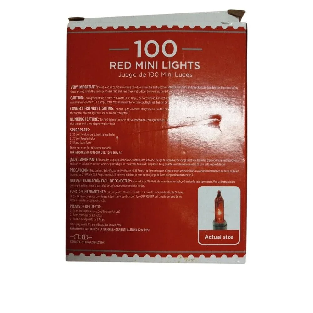 Holiday Time Red Christmas Lights 100 Miniature String Mini Green Wire NEW